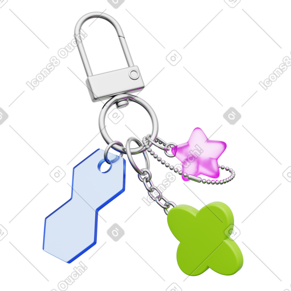 Illustration Porte-clés à breloques géométriques, pendentif hexagone et fleur, élégant dans le style 3D Playful télécharger aux formats PNG, SVG