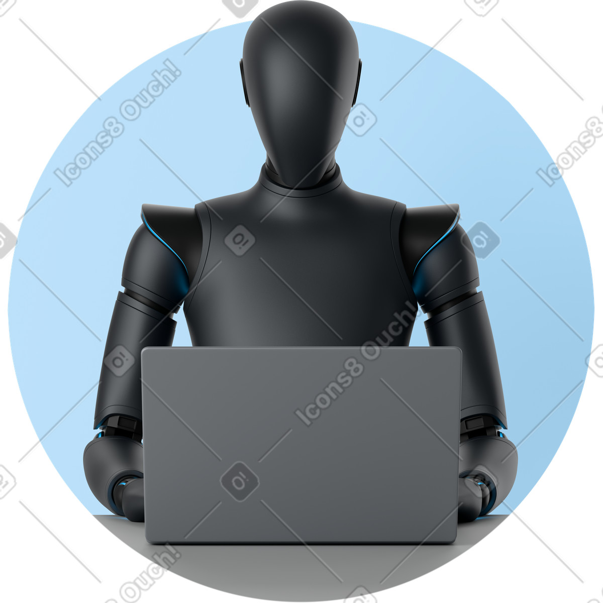 Ilustración Agente de inteligencia artificial negro en una computadora portátil estilo 3D Business a descargar PNG y SVG