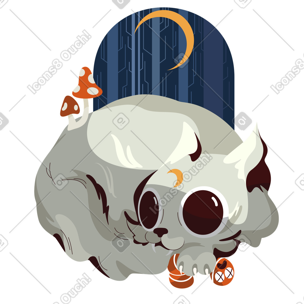 Illustration Monstre de chat d'halloween dans la forêt sombre le style Experimental à télécharger aux formats PNG, SVG