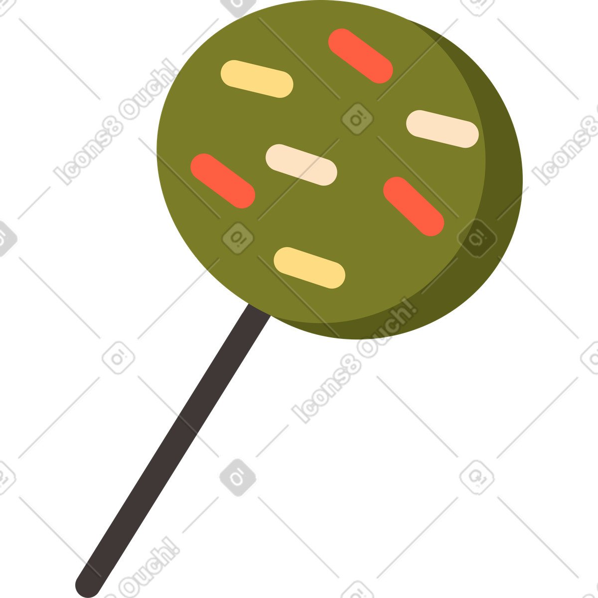 Green candy on a stick with confetti illustration in Dizzy style download in PNG, SVG