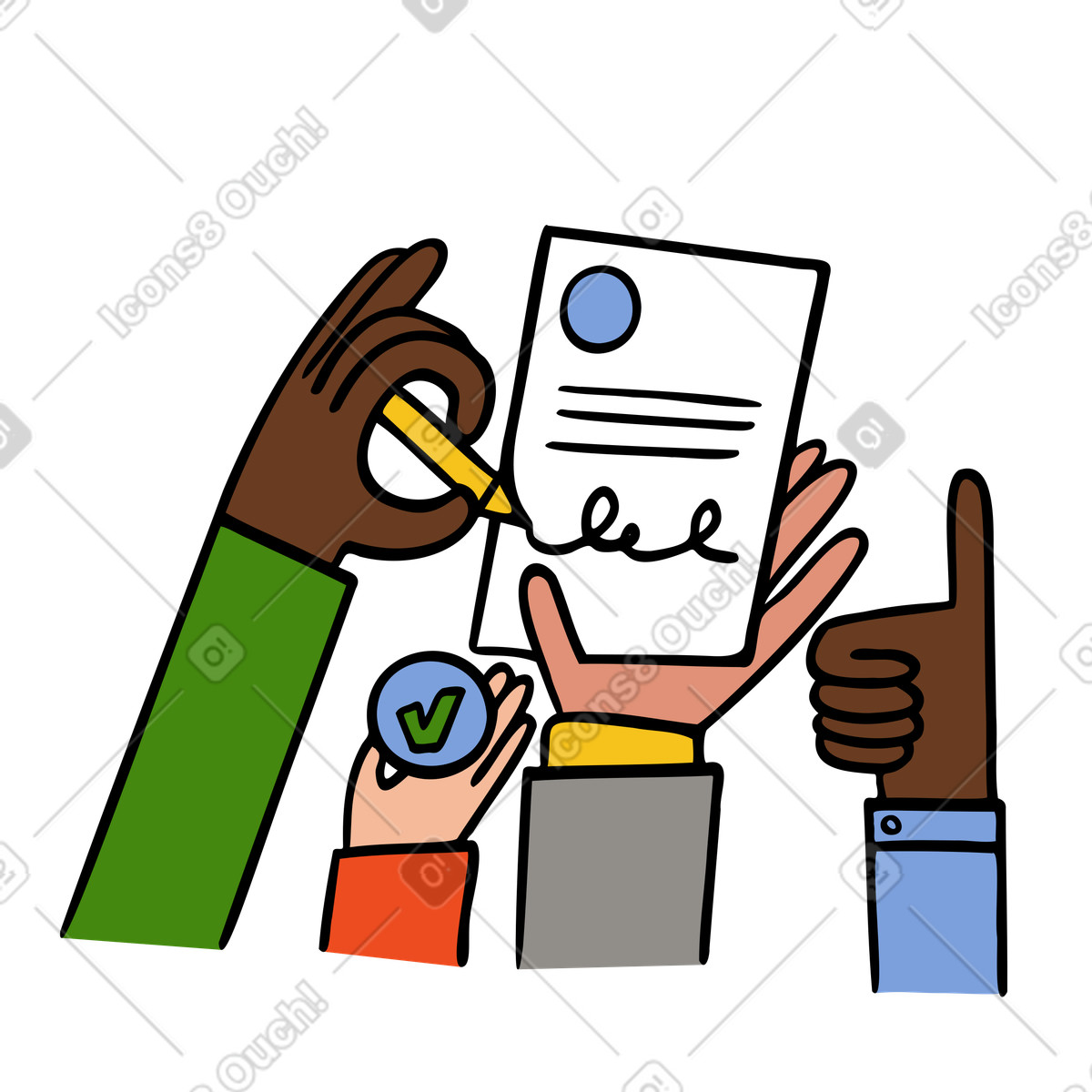 Hands signing documents illustration in Comic style download in PNG, SVG