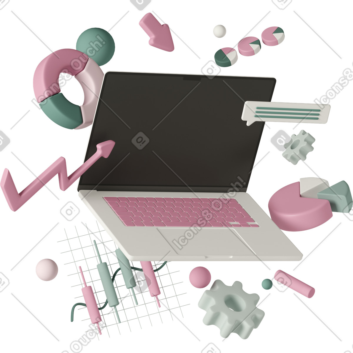 Иллюстрация Laptop and charts в стиле 3D Casual life — скачать в форматах PNG, SVG