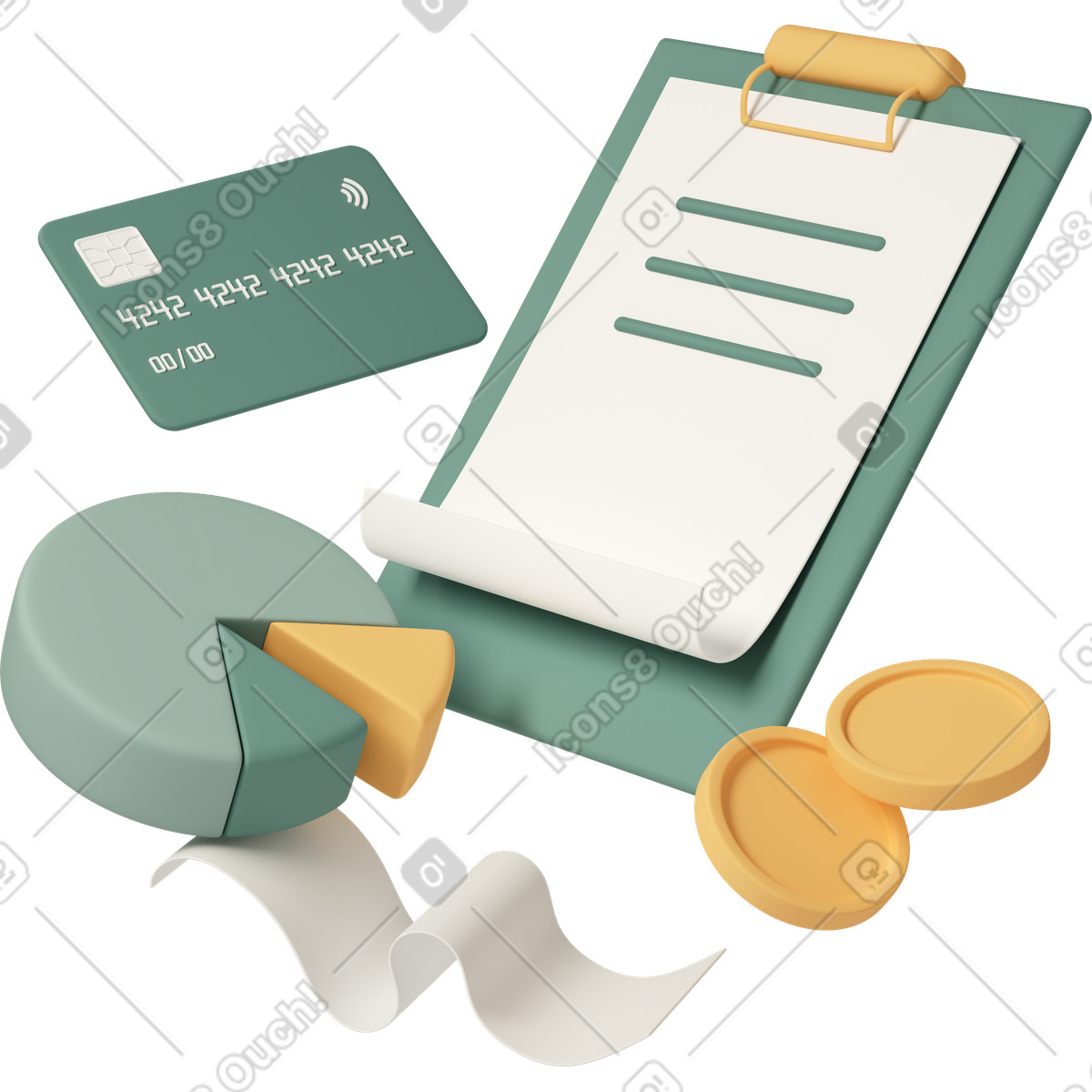 3D Casual life 스타일의 Check list with credit card and coins 일러스트레이션 PNG, SVG 다운로드