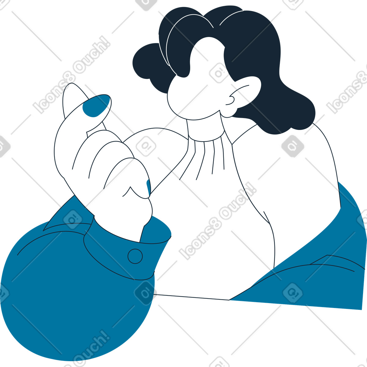 Giovane donna che fa il gesto del cuore dito illustrazione in stile Indigo scarica in PNG, SVG