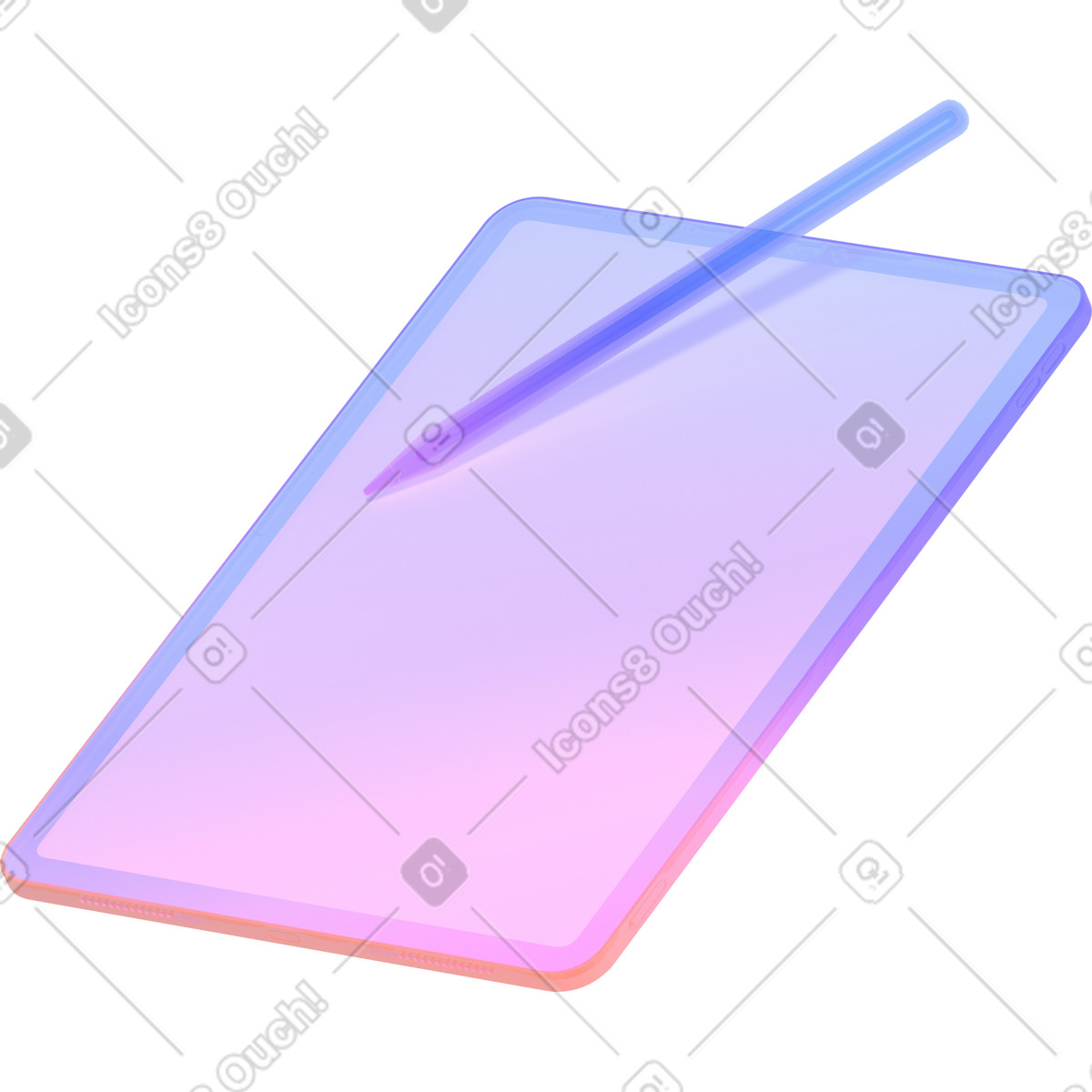 Gradient graphic tablet and stylus illustrazione in stile 3D Glassy scarica in PNG, SVG