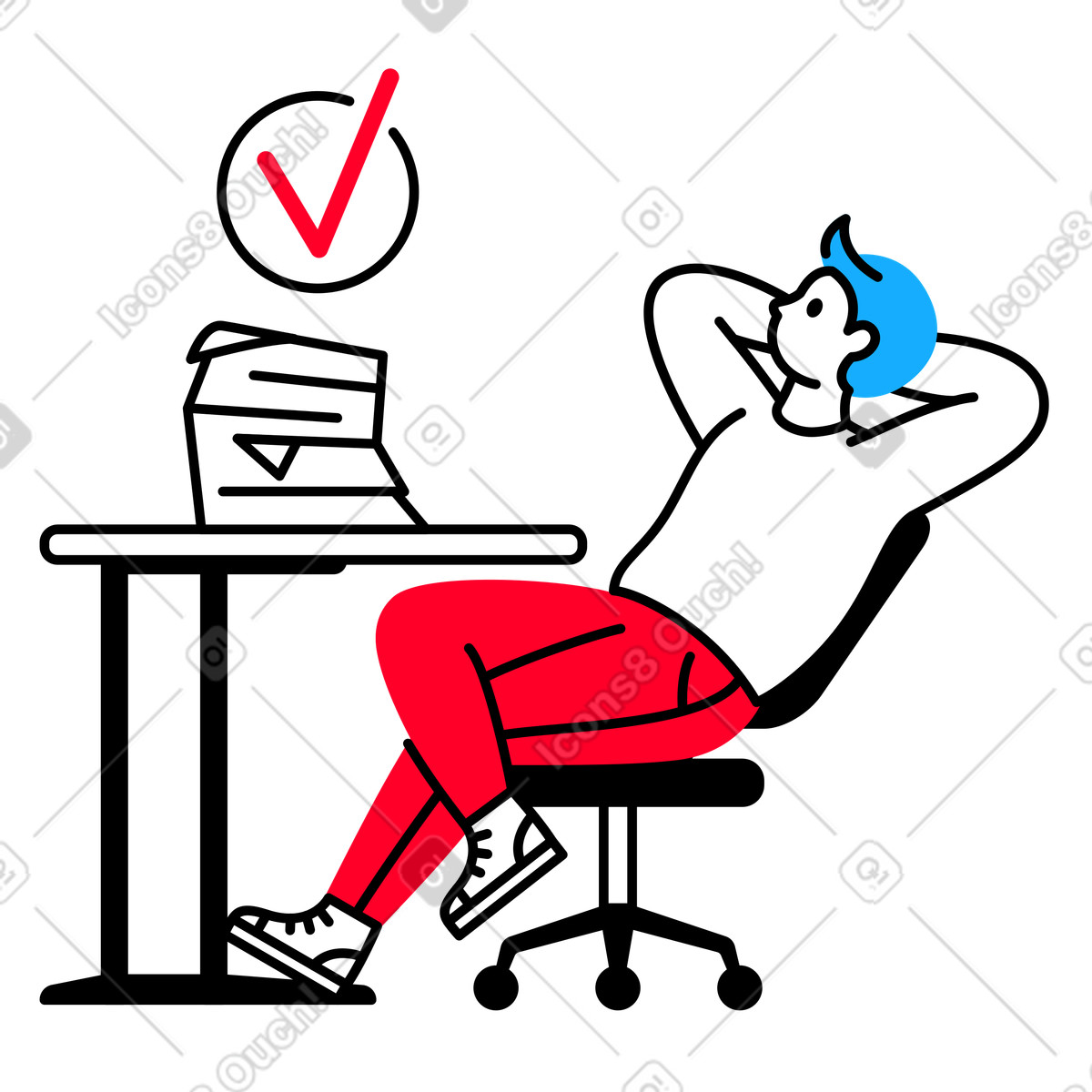Person reclined and looking at the stack of documents check mark illustration in Transistor style download in PNG, SVG