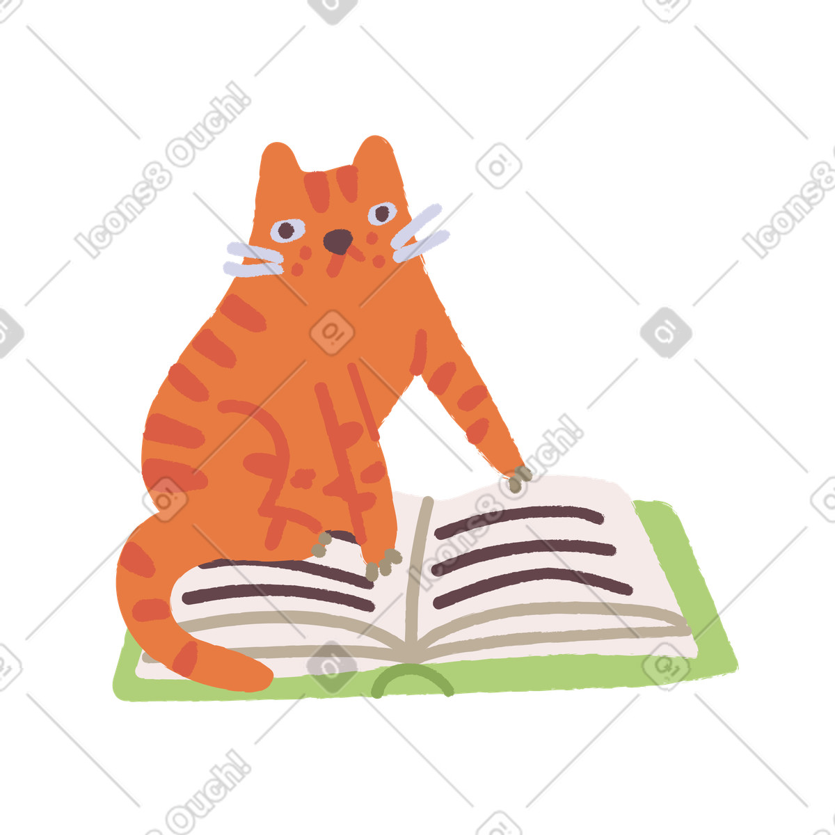 Illustration Le chat lit dans style Ginger Cat à télécharger aux formats PNG, SVG