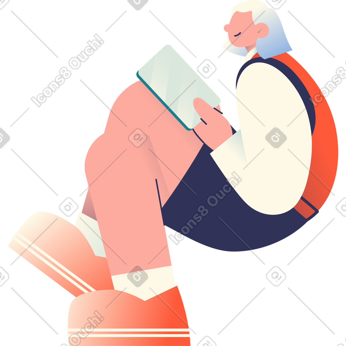 Ilustración Seated woman with tablet en estilo Beam a descargar en PNG y SVG