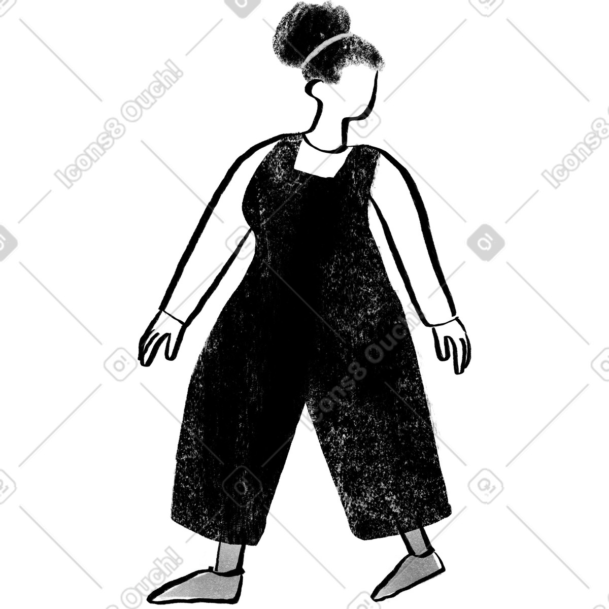 Ilustração de Mulher curvilínea preto e branco andando olhando para trás em no estilo Company baixar em PNG, SVG