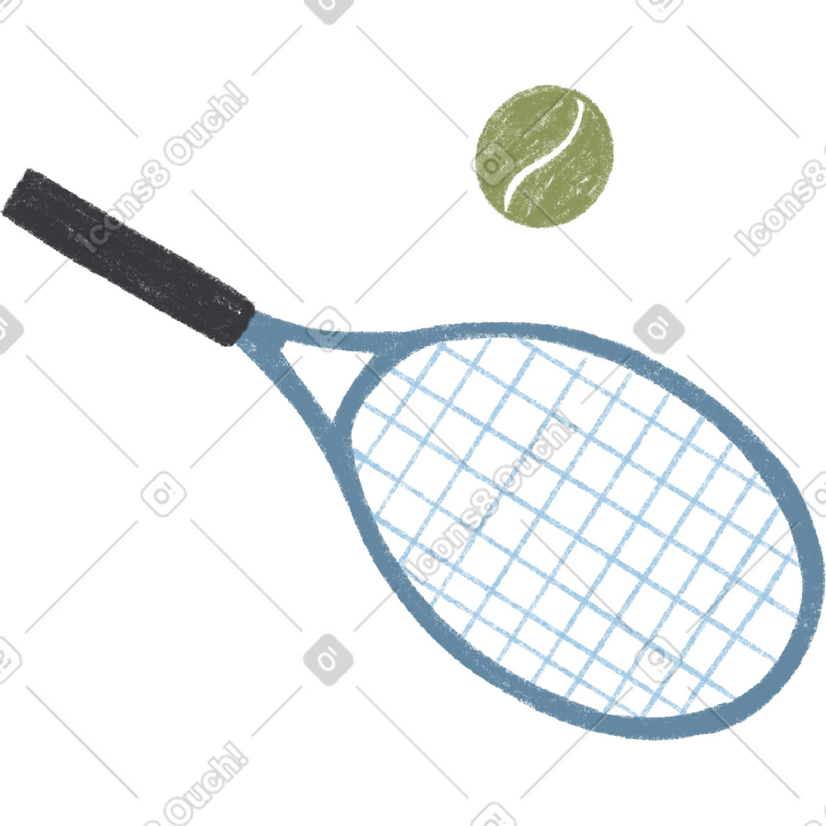 Tennis racket and ball illustration in Chalky style download in PNG, SVG