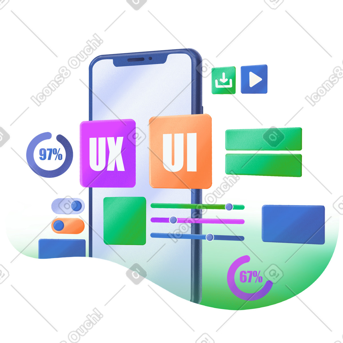 Иллюстрация Разработка ux/ui дизайна на смартфоне в стиле Smart — скачать в форматах PNG, SVG