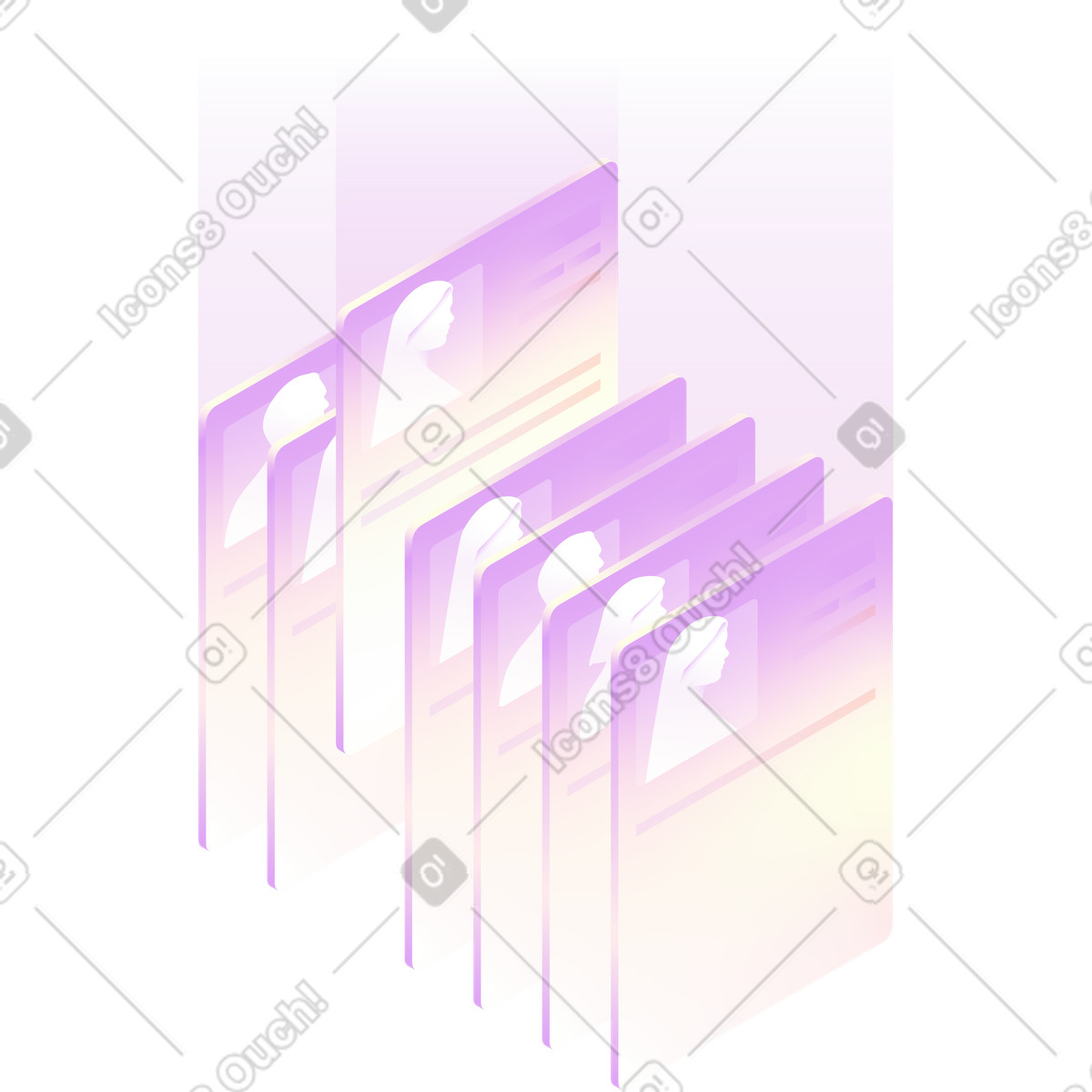 Isometric candidate cards with glow illustration in Glare style download in PNG, SVG