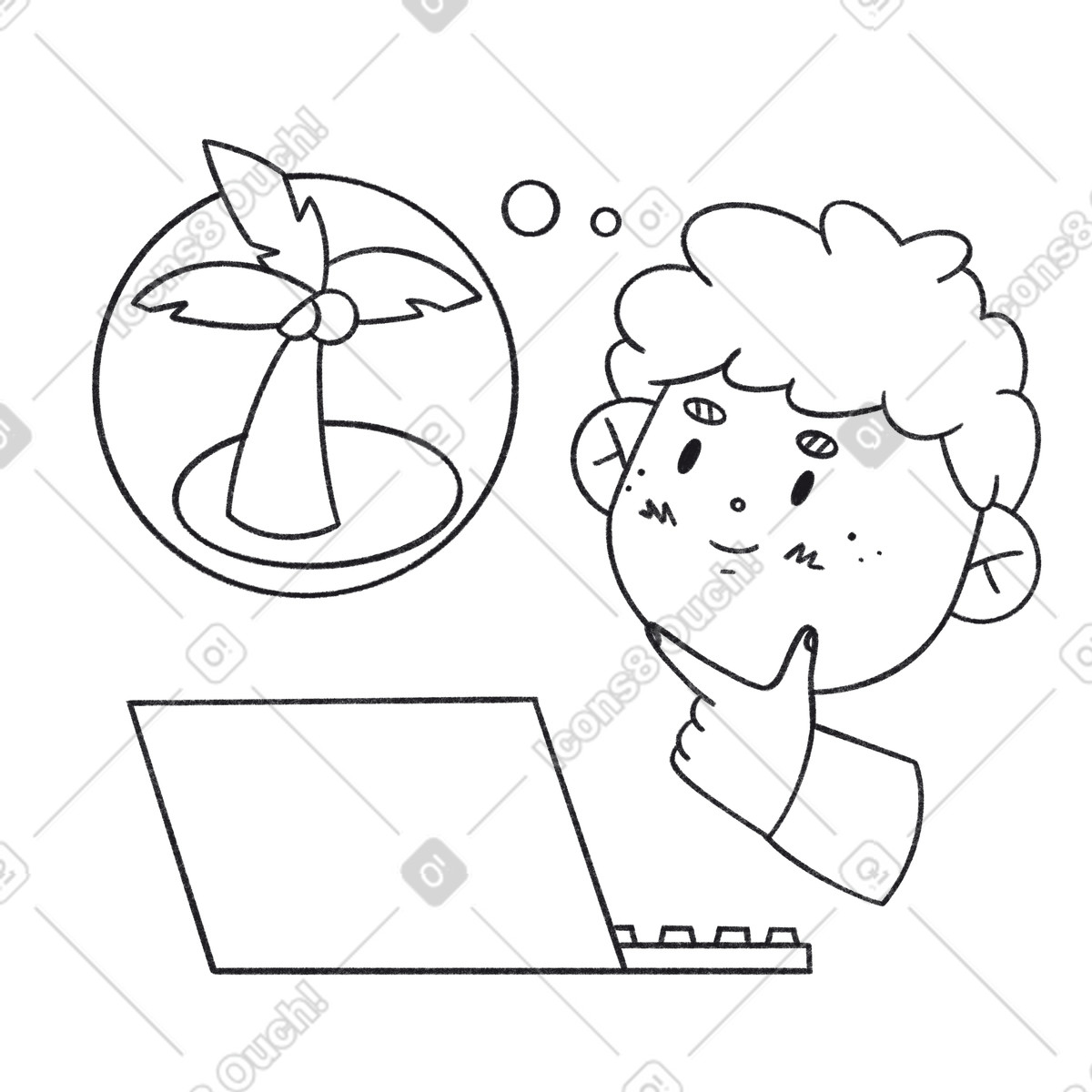 Ilustração de Employee daydreaming of palm tree getaway, Work life balance and vacation planning em no estilo Bonbon Line para baixar em PNG, SVG