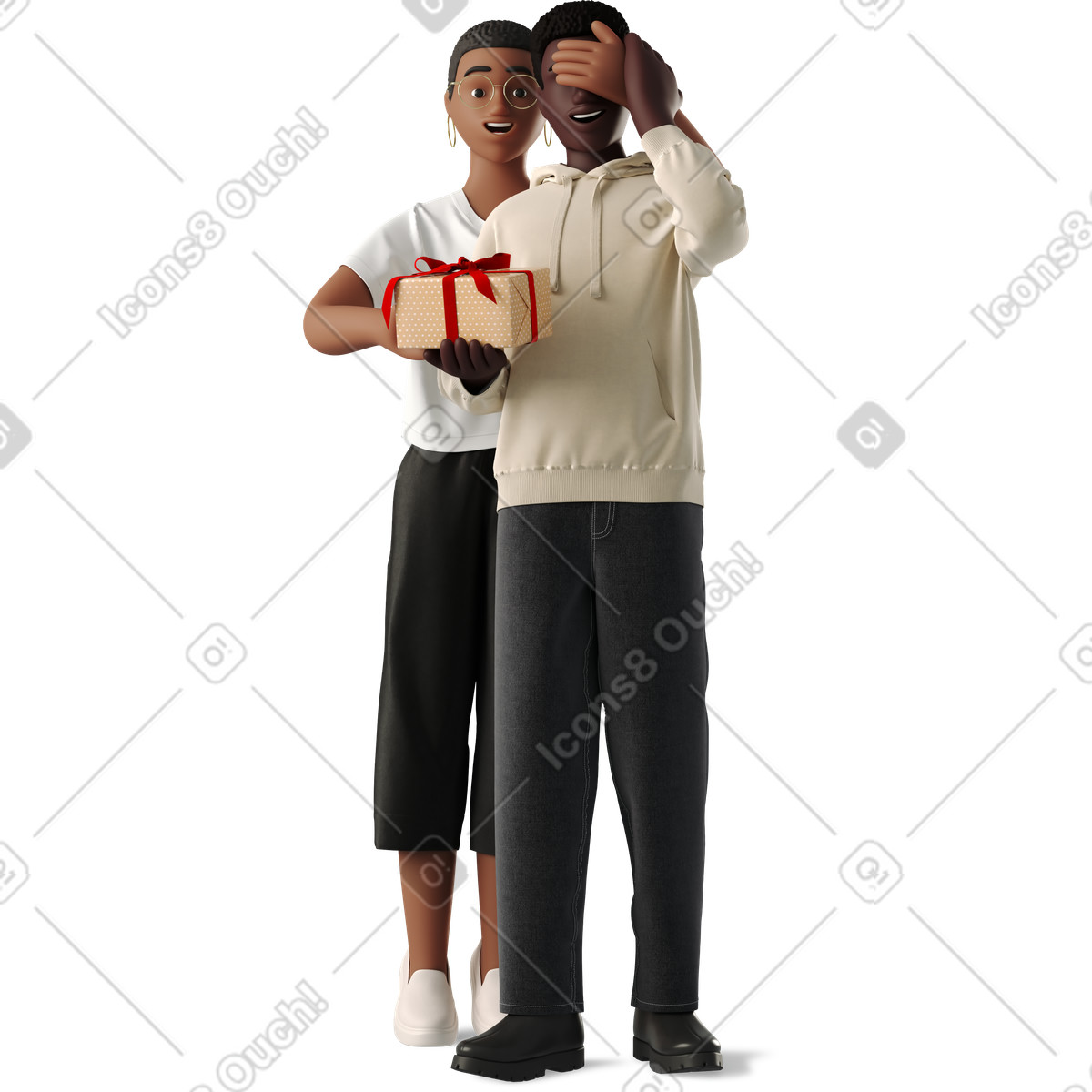 Young woman giving a gift to man-Illustration im 3D Business-Stil als Download in PNG, SVG