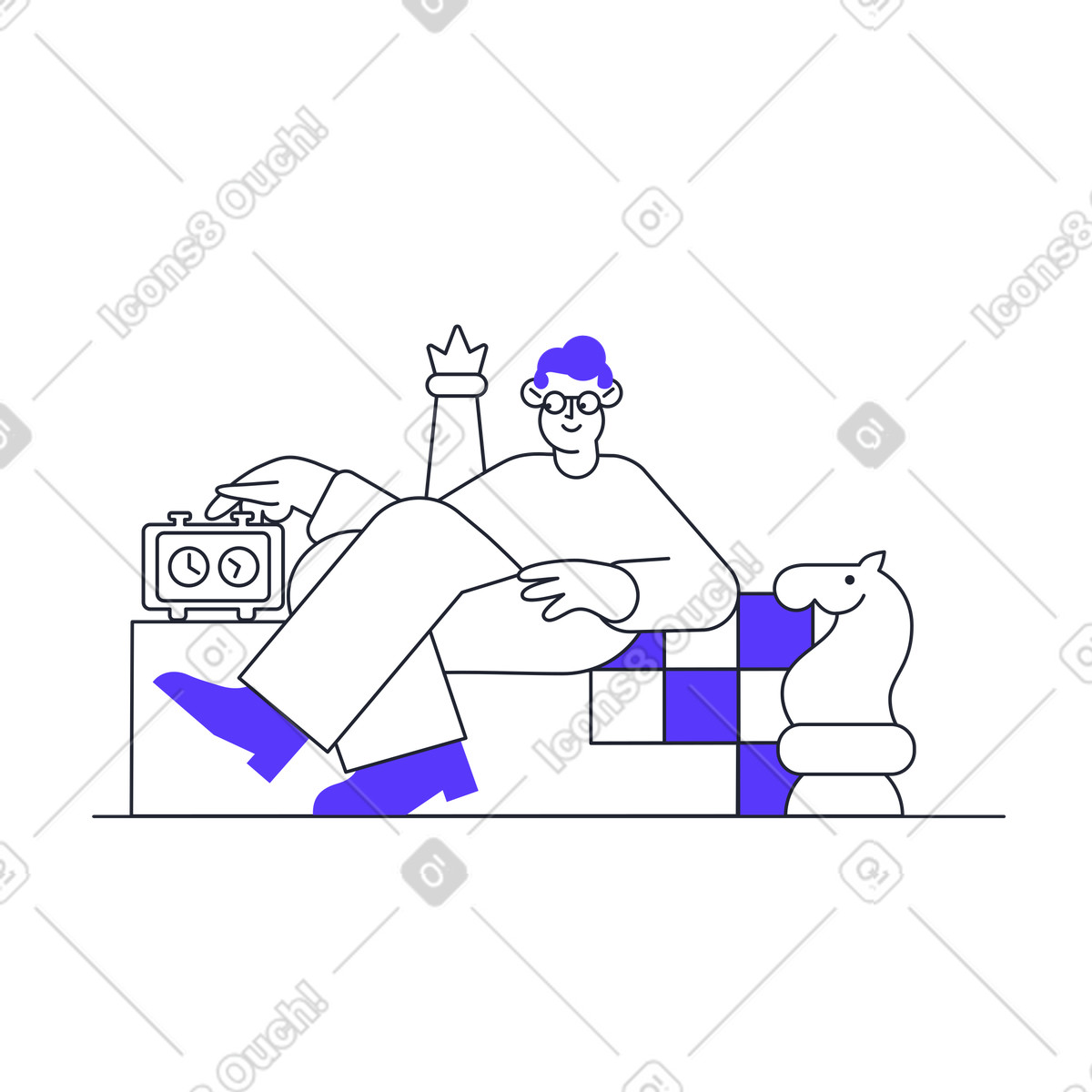 Man sitting and playing chess illustration in Pablita style download in PNG, SVG