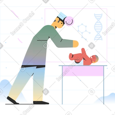 Pediatrician examining a baby PNG, SVG