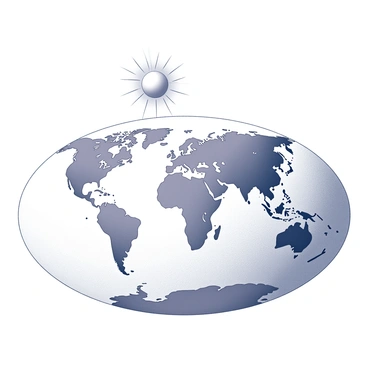 A flat Earth map is depicted with various continents illustrated in distinct shapes and sizes. The continents are outlined clearly, showcasing their features. Above the map, a large sun is present, radiating light and casting shadows across the surface. The map has intricate details, including oceanic borders and lines representing the edges of the Earth.