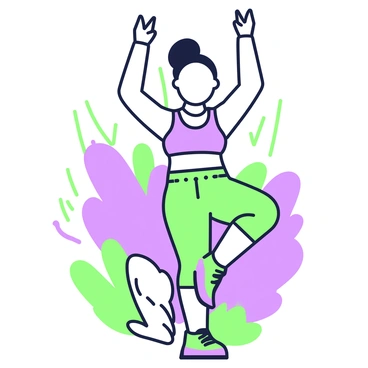 A silhouette of a person performing a hip thrust is centered in the image. The figure is in a bent-knee position, with arms raised above the head, emphasizing the posture during the exercise. The backdrop consists of abstract shapes and lines, creating a dynamic and energetic composition. The design features a contrasting mix of green and purple tones, enhancing the visual impact of the scene. The overall arrangement highlights the silhouette of the person, drawing attention to their form and movement.
