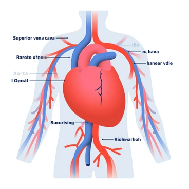 A detailed drawing of the human circulatory system, focusing on major arteries and veins