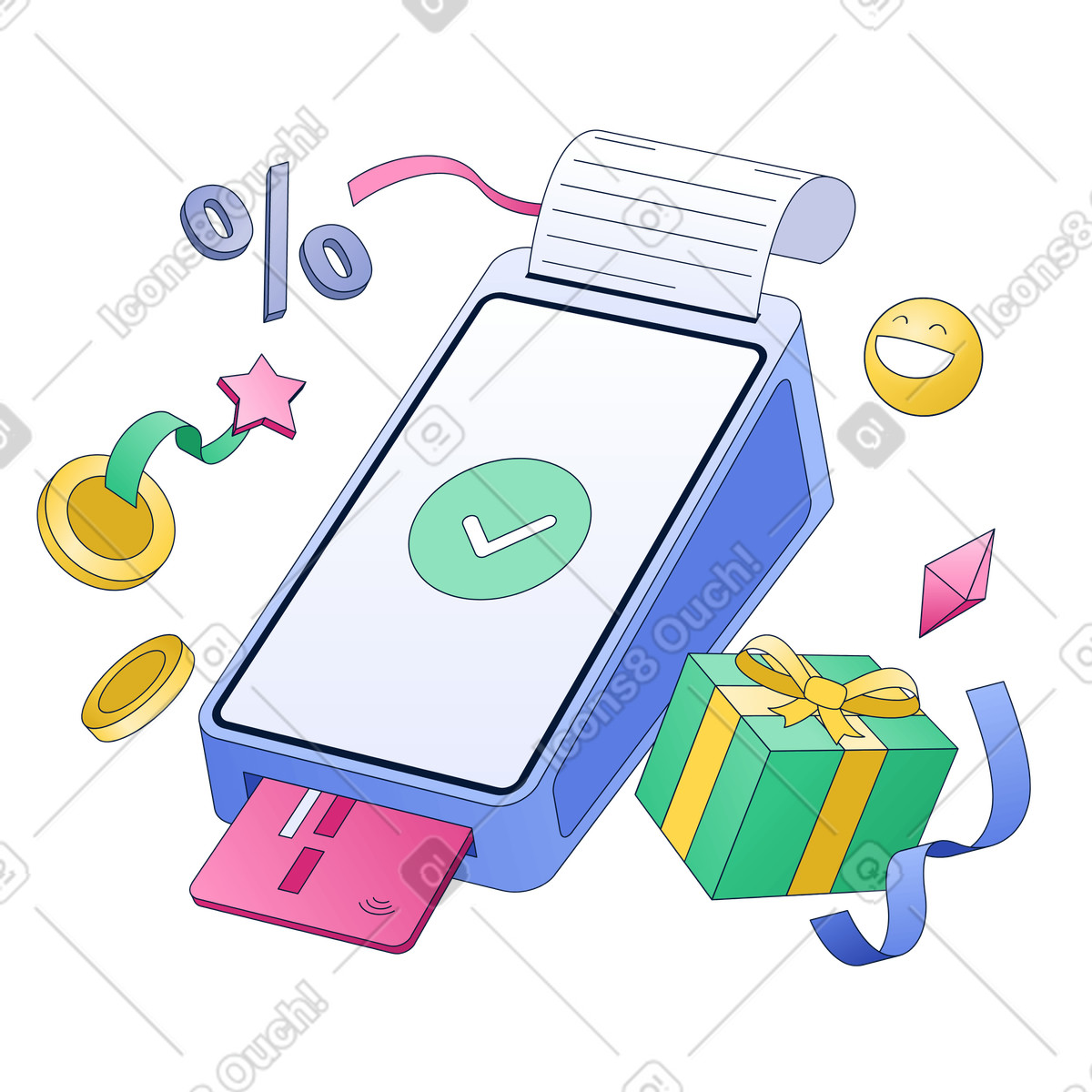 POS terminal confirming payment, Retail transaction completion, point of sale checkout illustration in PNG, SVG