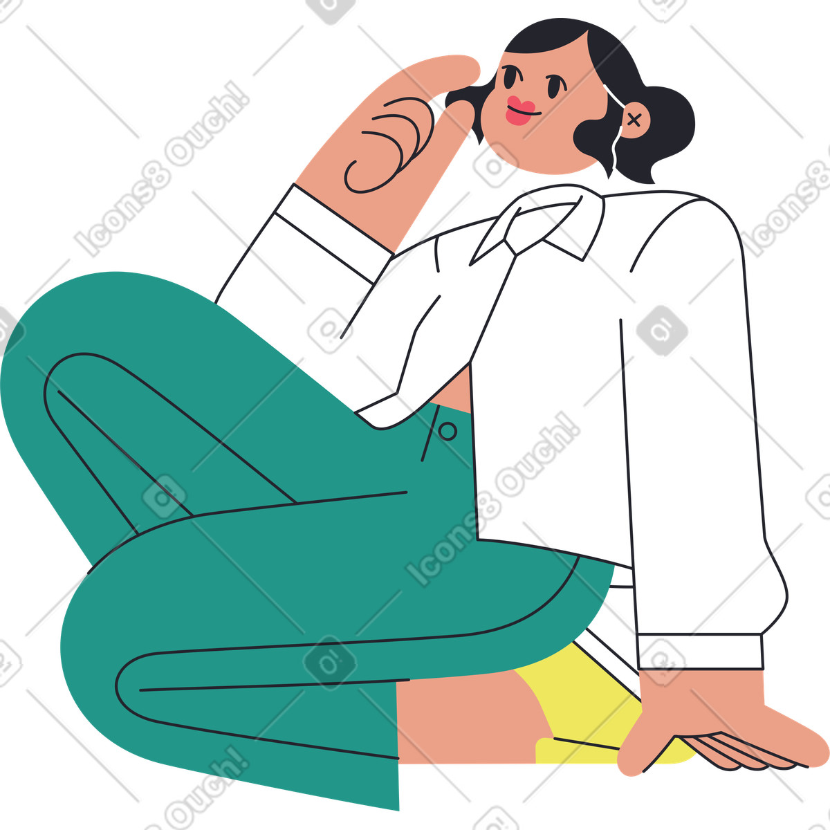 Ilustração de Garota agachada em no estilo Boba para baixar em PNG, SVG