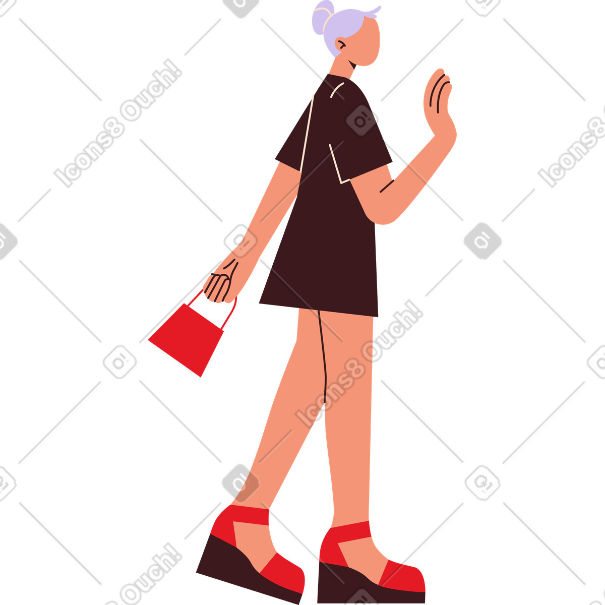 Woman in a brown dress illustration Folks style download PNG, SVG