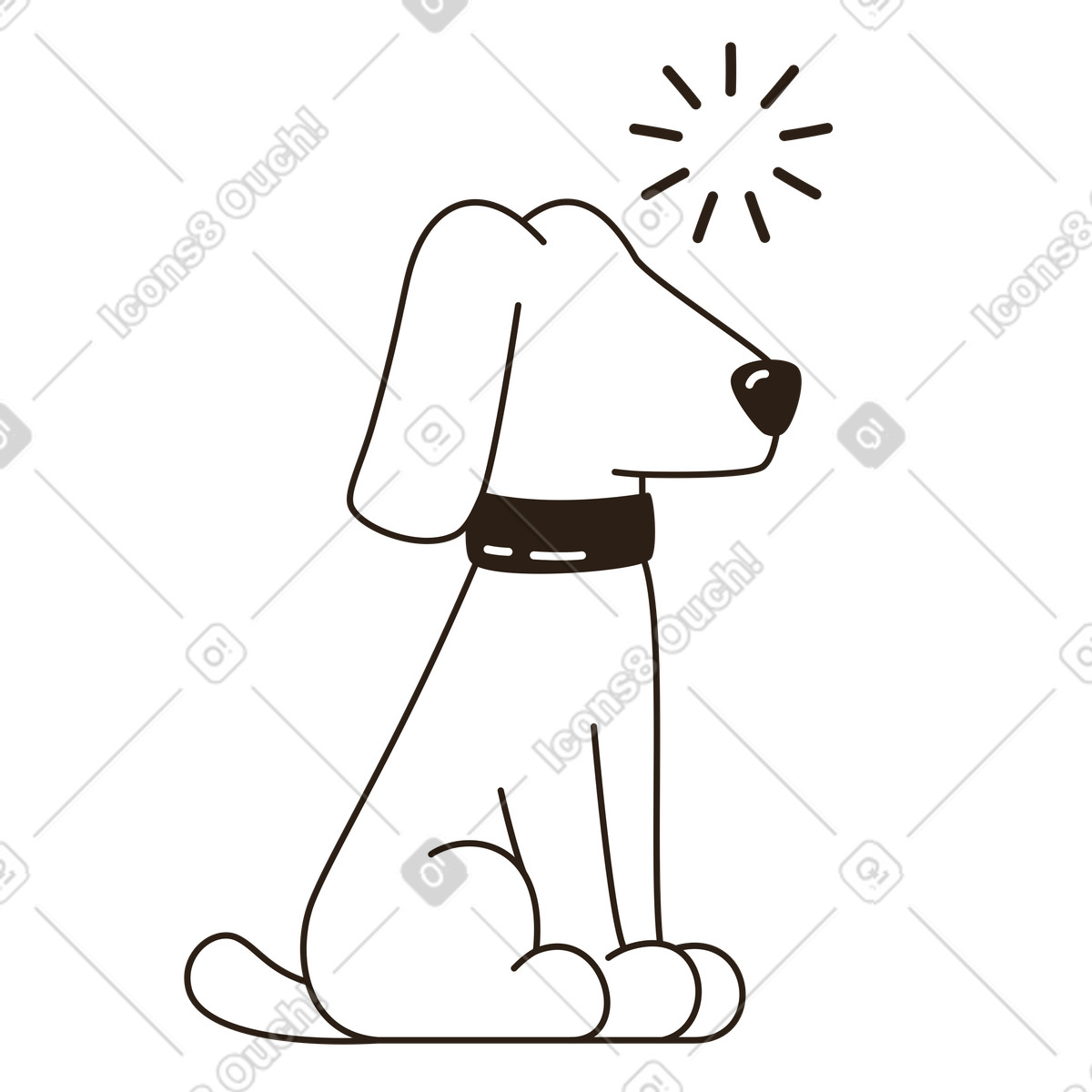 Dog sitting patiently with loading symbol, Waiting for response, Loading or buffering illustration in PNG, SVG