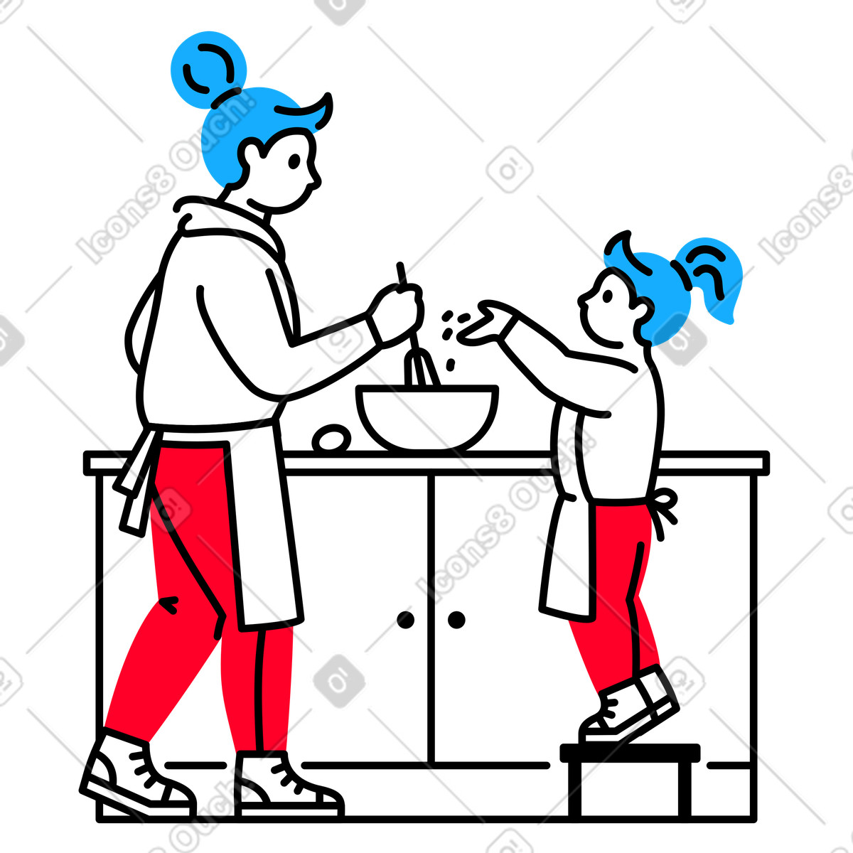 Mother and daughter cooking together illustration in Transistor style download in PNG, SVG