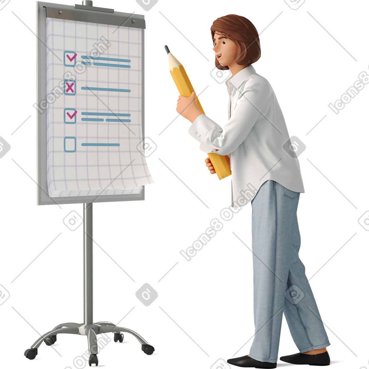 Membro del team che presenta la checklist, monitoraggio dei progressi e collaborazione illustration in PNG, SVG