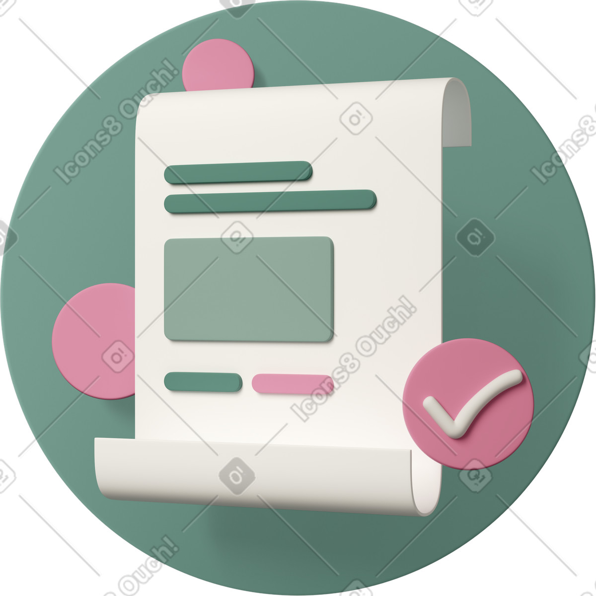3D Casual life 스타일의 Document with checkmark 일러스트레이션 PNG, SVG 다운로드