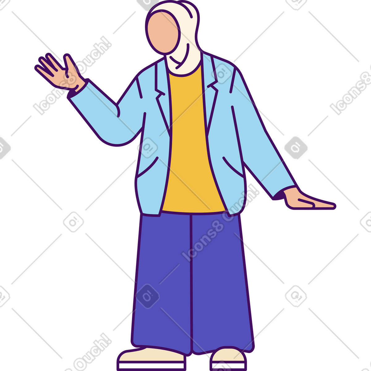 Woman in headscarf raised her hand illustration in Simplistic style download in PNG, SVG
