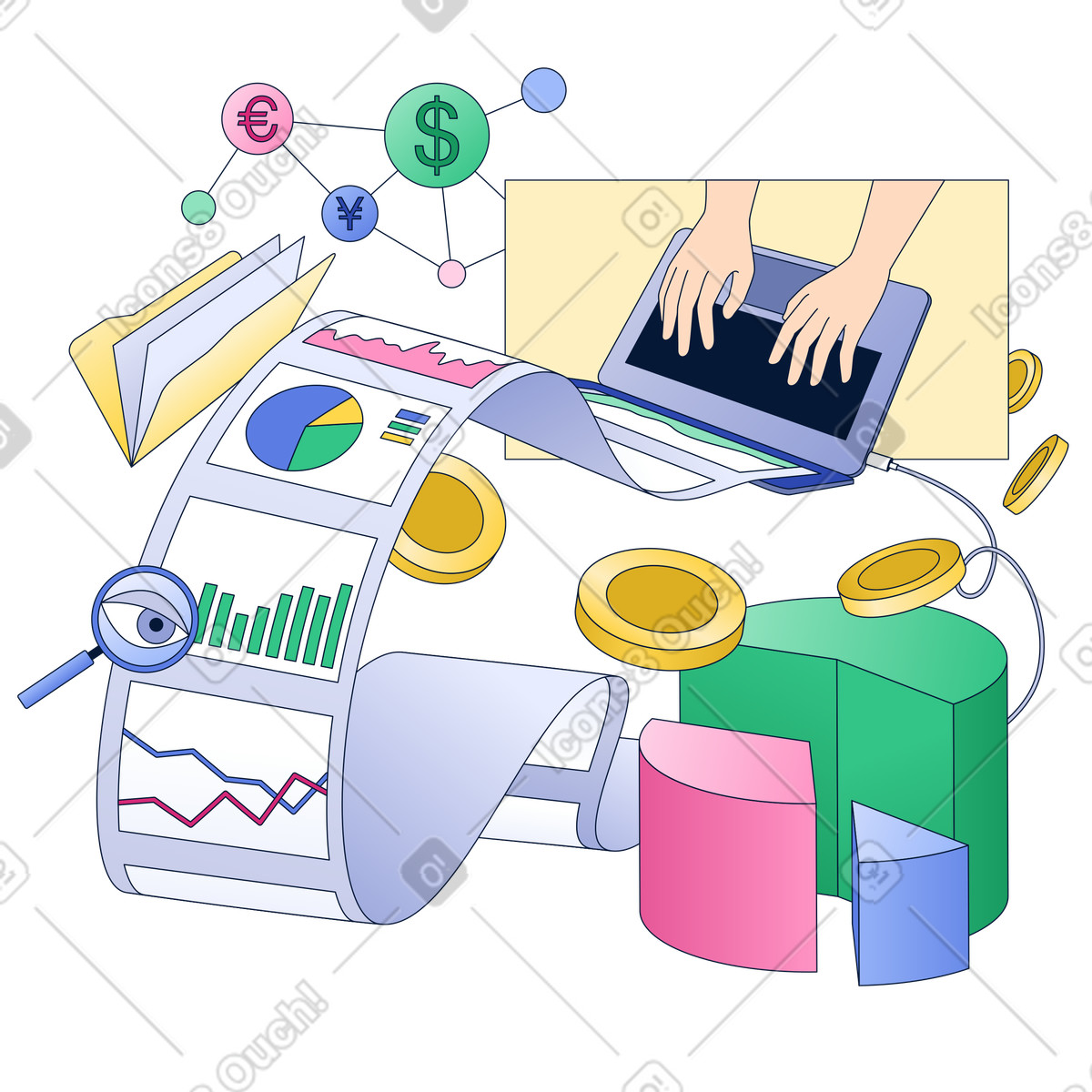 Analyzing financial data as expert business consultant illustration in Neat style download in PNG, SVG