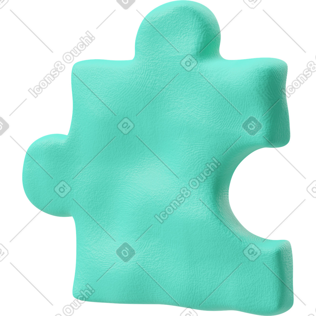 Illustration Vue de trois quarts d'une pièce puzzle bleu vert dans le style 3D Plastilina à télécharger aux formats PNG, SVG