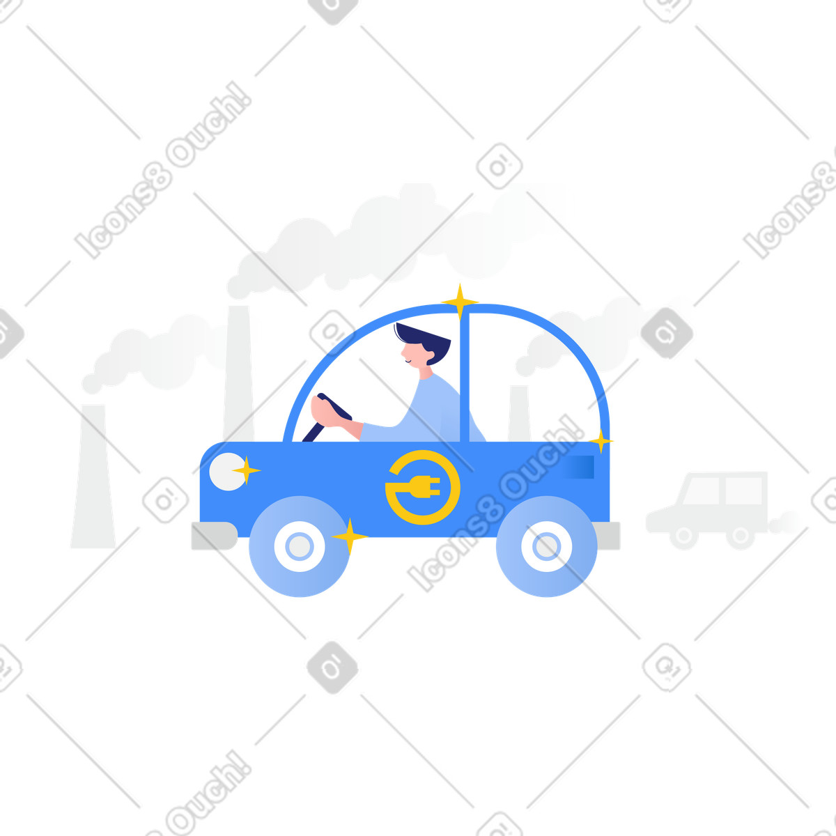 Illustration Homme conduisant une voiture électrique dans le style Clip à télécharger aux formats PNG, SVG