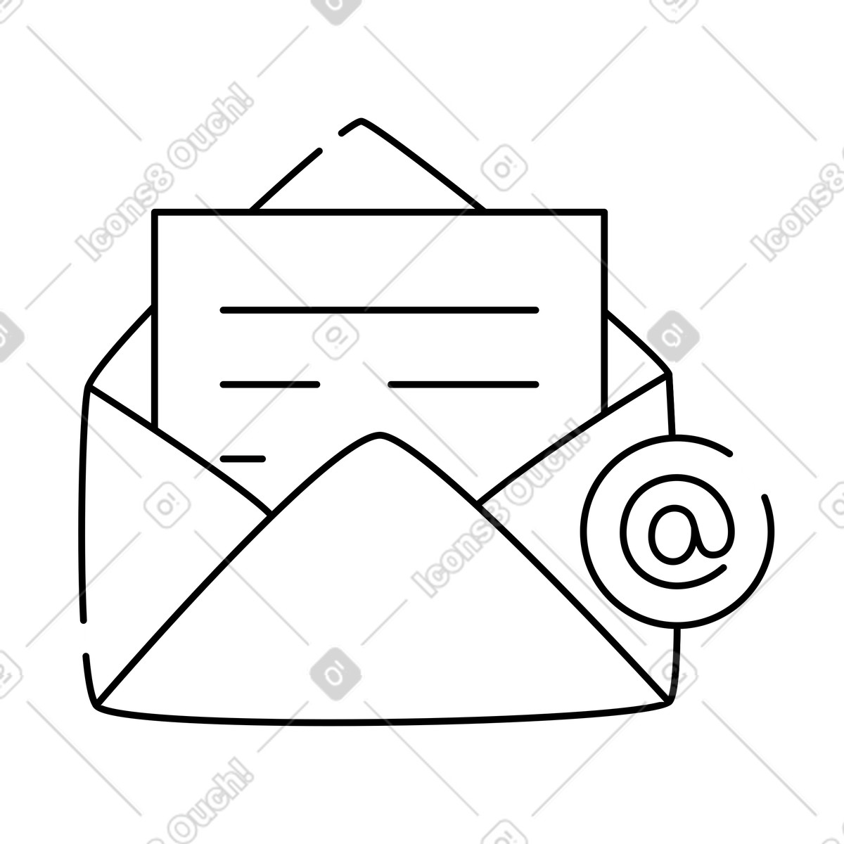 下载 Notion Line Art 风格的 Inbox email notification with open envelope and at sign 插画，支持 PNG、SVG 格式