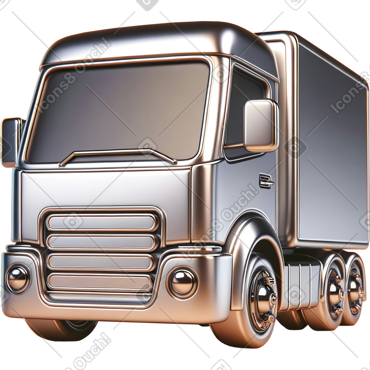 Silberner lkw-Illustration im 3D Mini-Stil als Download in PNG, SVG