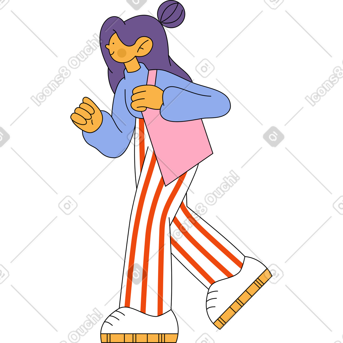 Illustration Fille en pantalon rayé et avec shopper walking dans le style Bloom à télécharger aux formats PNG, SVG