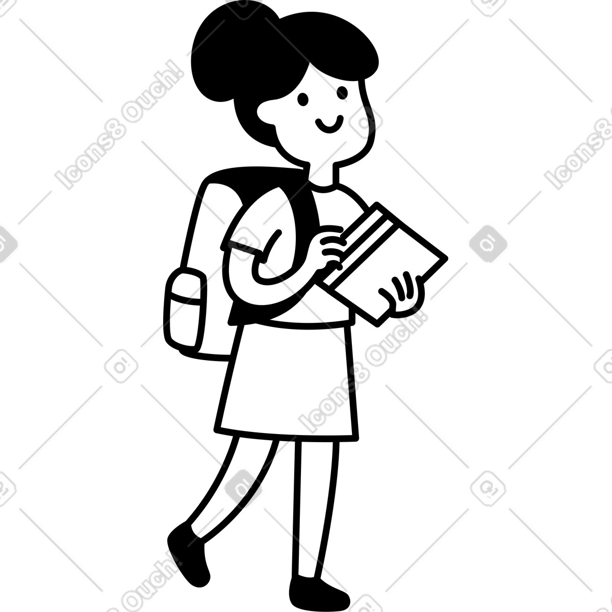 Иллюстрация Student carrying backpack and book walking to school smiling в стиле Notion Line Art — скачать в форматах PNG, SVG