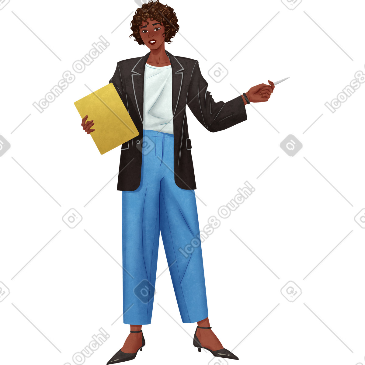 Woman standing with clipboard and pointer in her hands illustrazione stile Lifestyle scarica PNG, SVG
