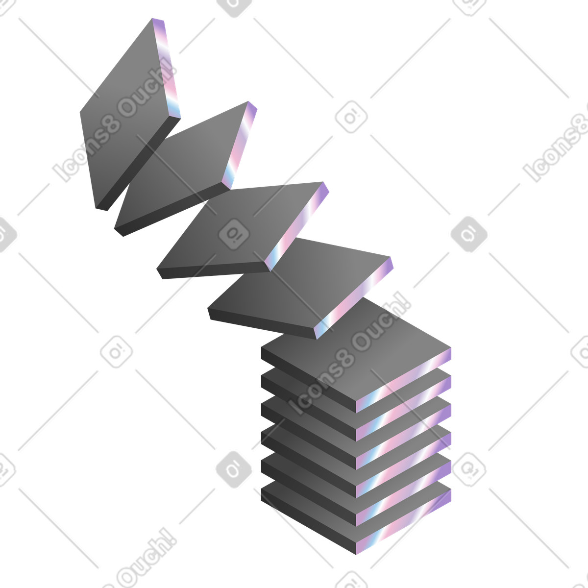 Stacked square panels forming tower, workflow and process visualization illustration in PNG, SVG