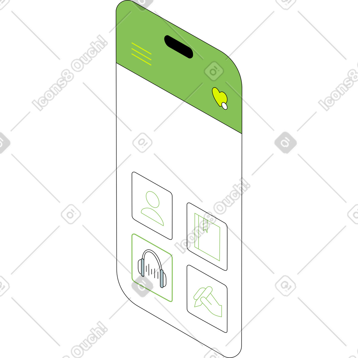 Interface of language app illustration in Isometric style download in PNG, SVG