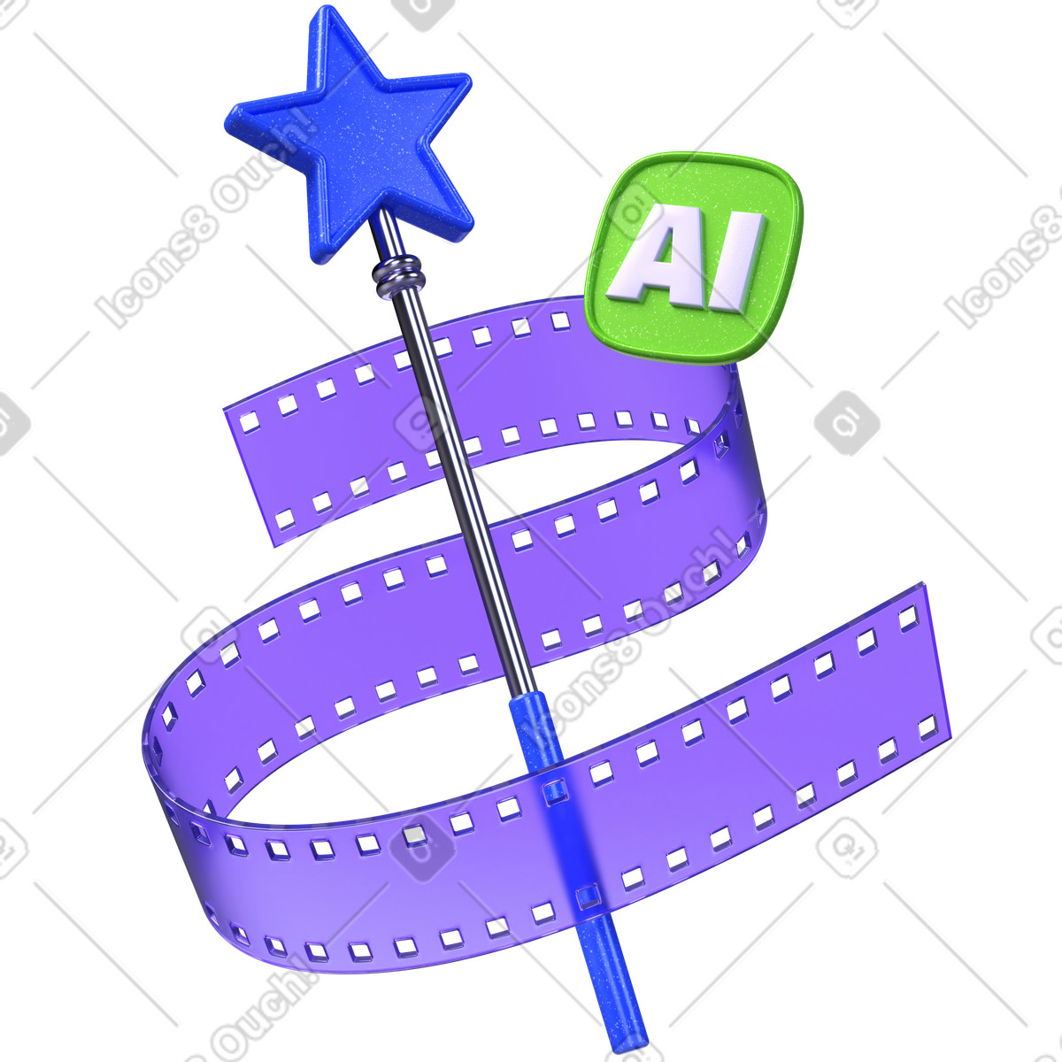 AI video magic, Automated editing wizard, Creative film enhancement illustration in 3D Boost style download in PNG, SVG