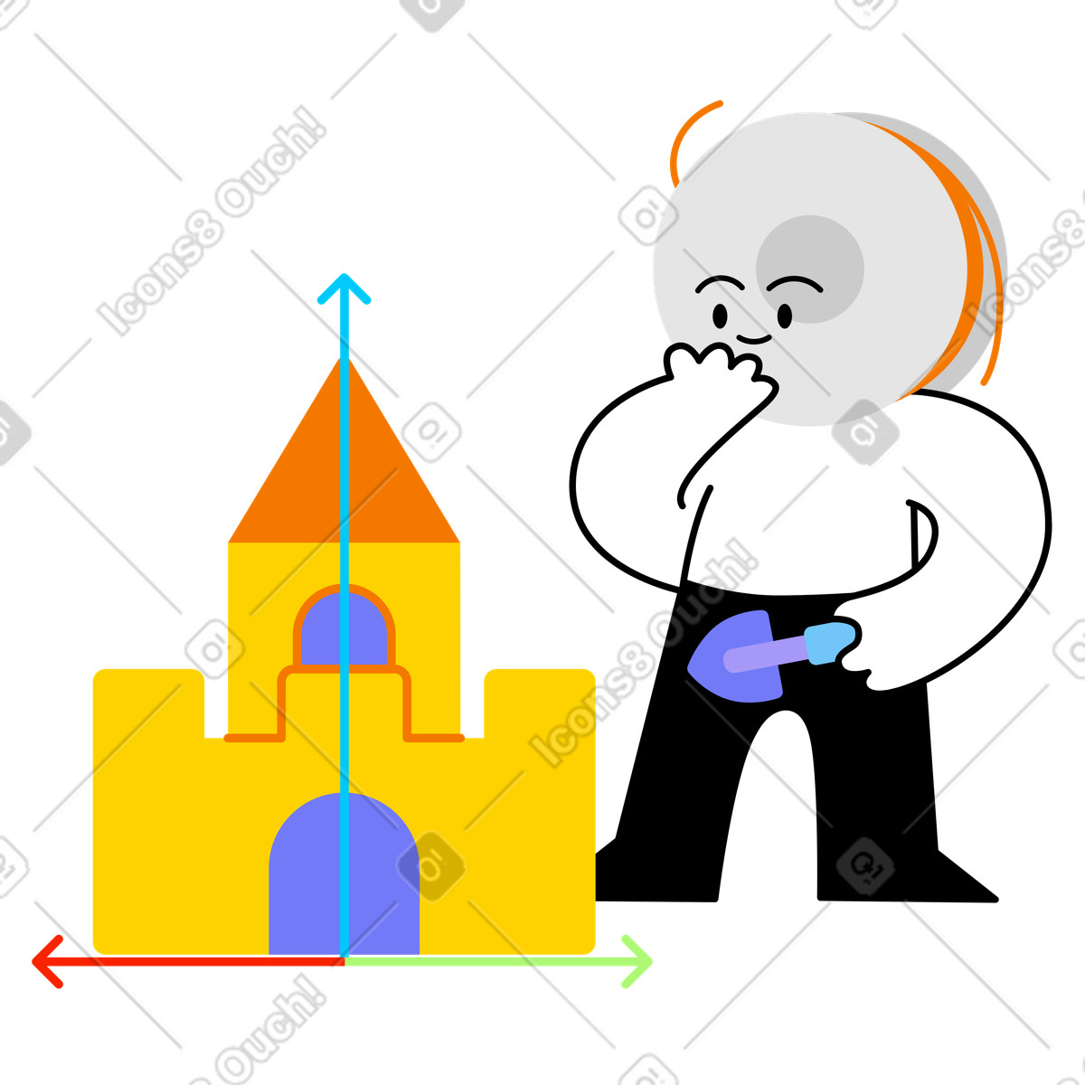 Character doing 3D modeling illustration in Giggle style download in PNG, SVG