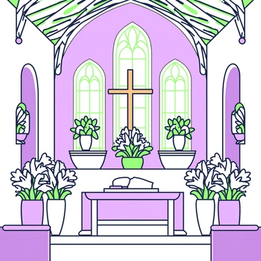 A historic church decorated with lilies for an Easter service