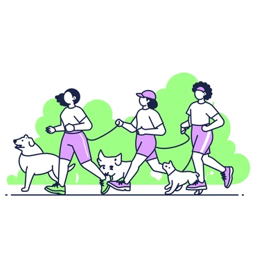 A group of people jogging with their dogs, all wearing new balance running shoes