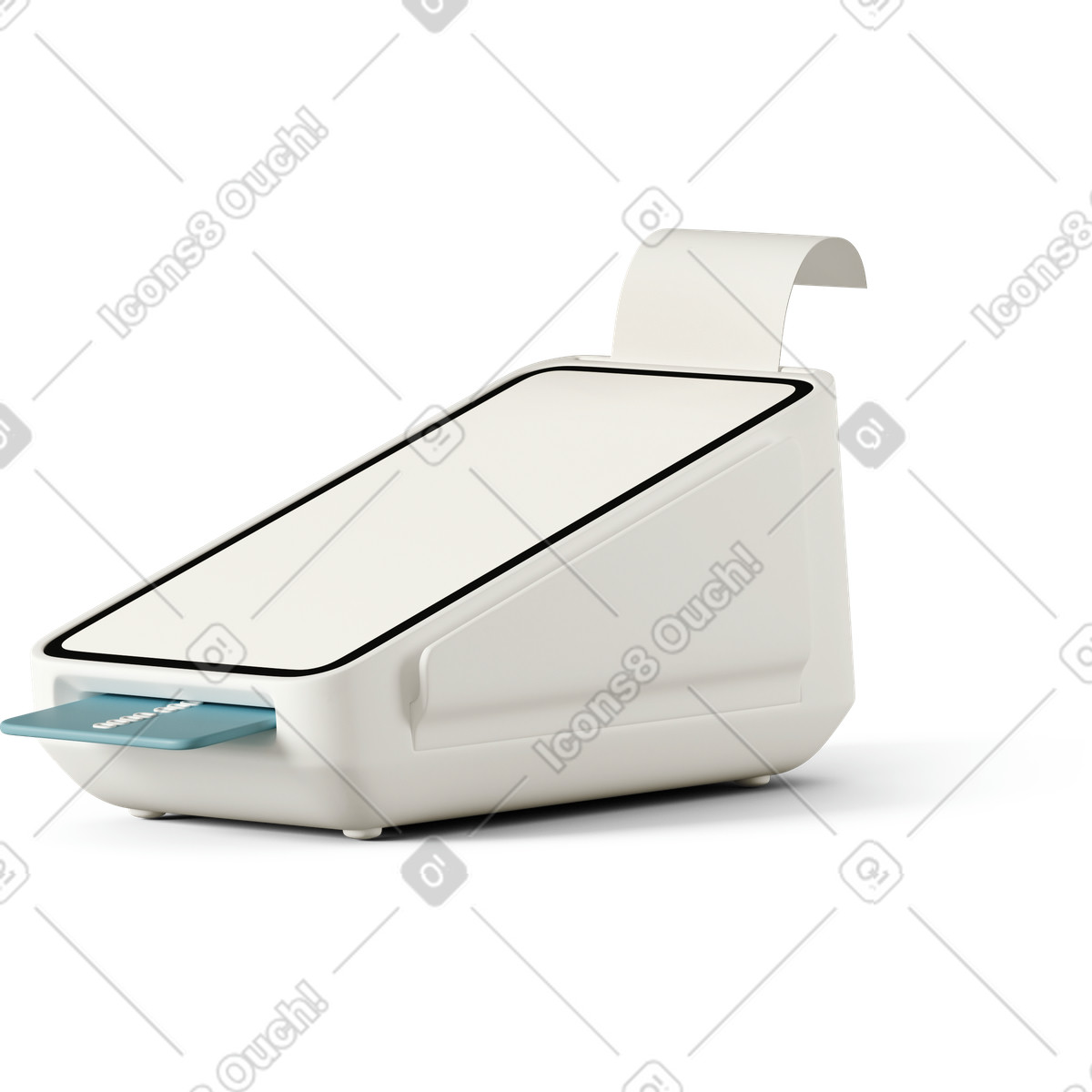 Payment terminal with credit card and check illustration in PNG, SVG