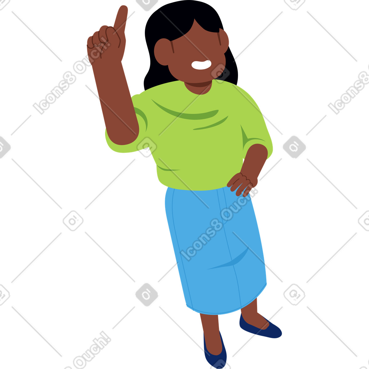 Illustration Femme pointant vers le haut dans style Catchy à télécharger aux formats PNG, SVG