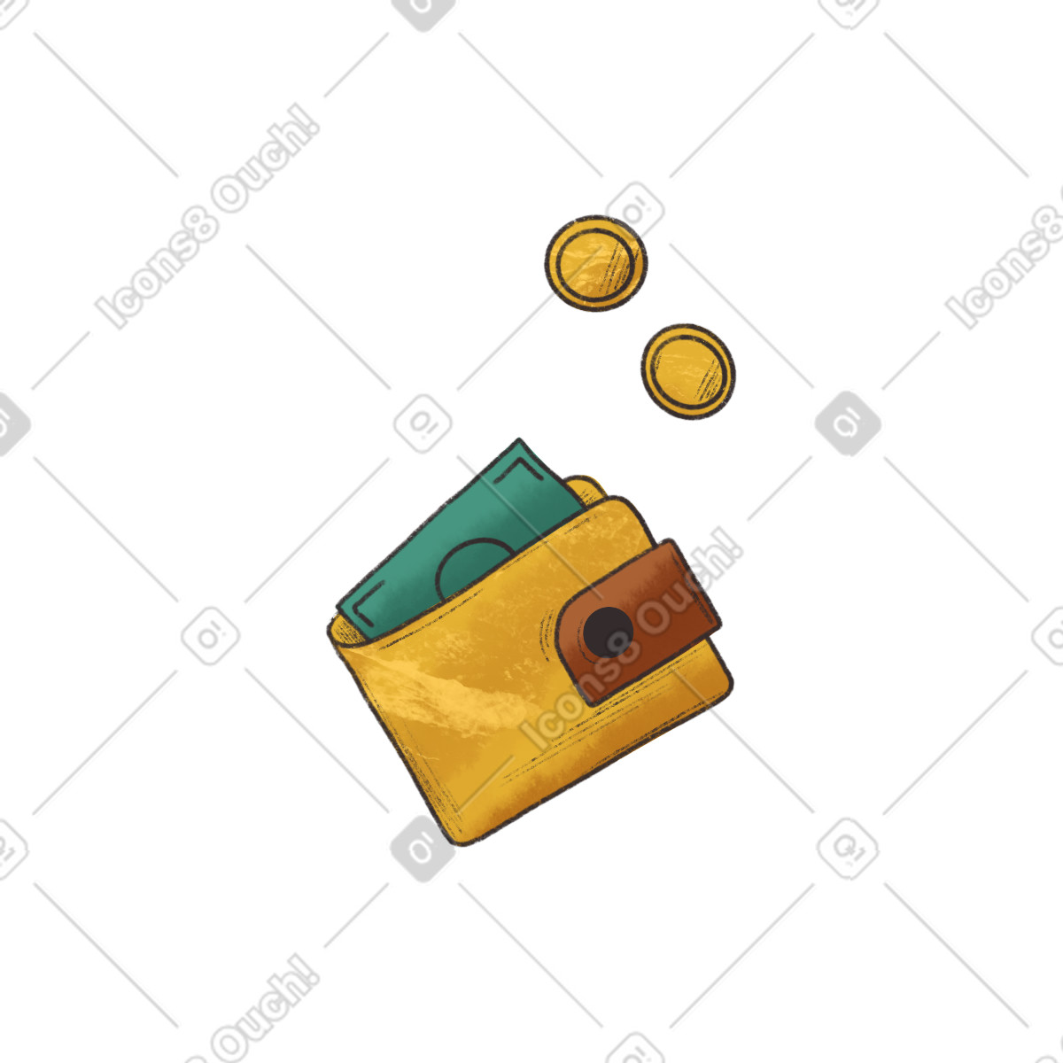 Moments 스타일의 Yellow wallet with money 일러스트레이션 PNG, SVG 다운로드