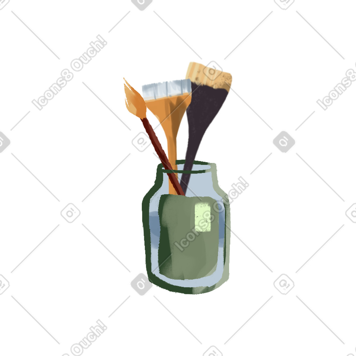 Jar of brushes illustration in Ikigai style download in PNG, SVG