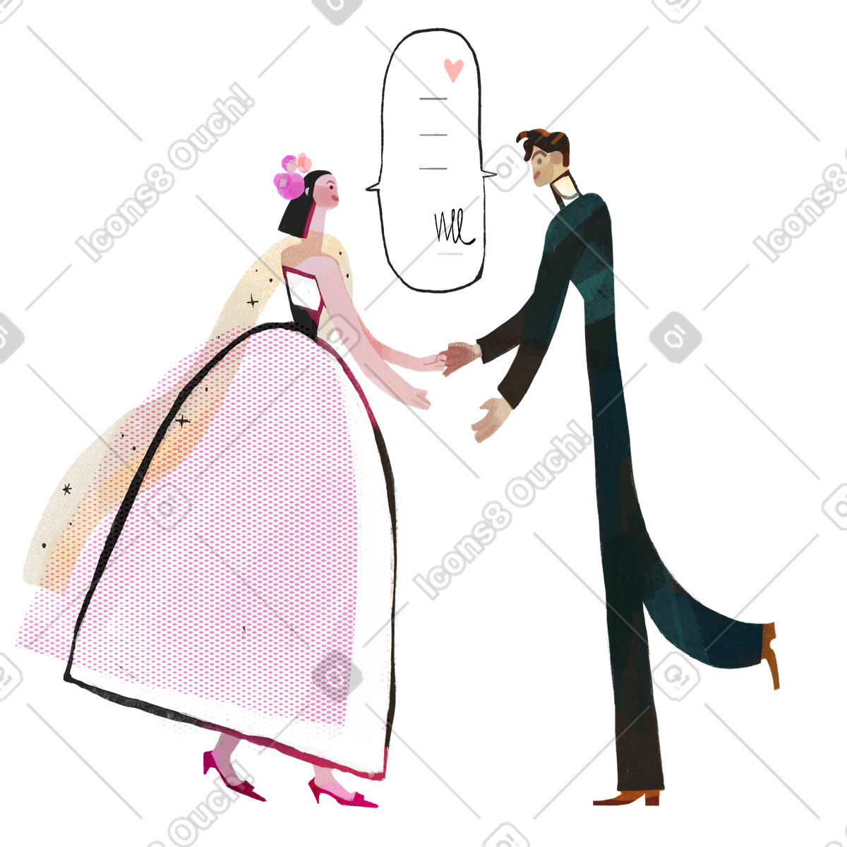 Bride and groom signing registration form illustration in PNG, SVG